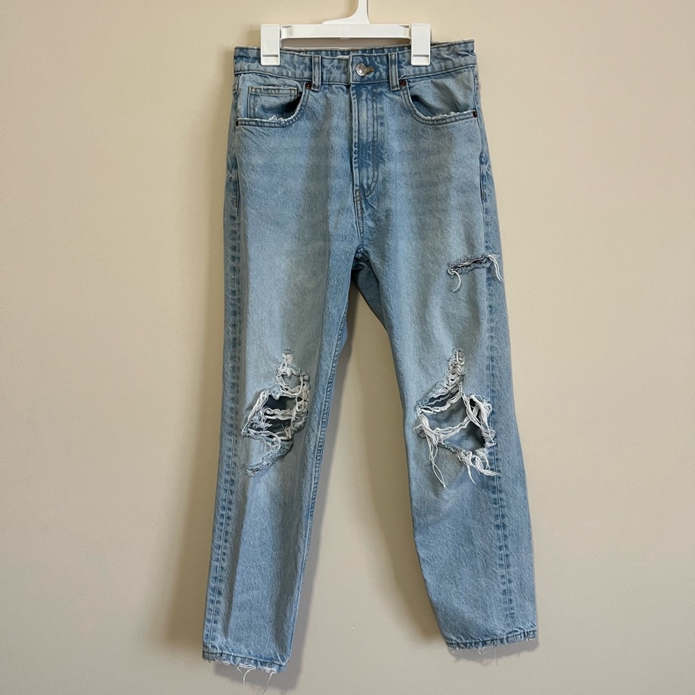 Zara high rise distressed mom jean